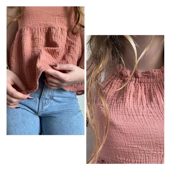 Pink cottage core aesthetic linen top - Picture 4 of 4